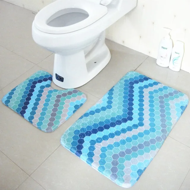 Комплект ковров для ванной комнаты из 2 предметов, Нескользящие 45x37 см и 45x75 см - Цвет: Drop