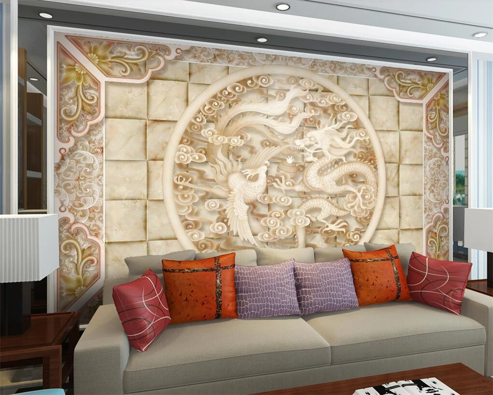 Beibehang пользовательские обои Дракон Феникс узор рельефный Мрамор ТВ фон стены гостиной спальни фрески 3d обои