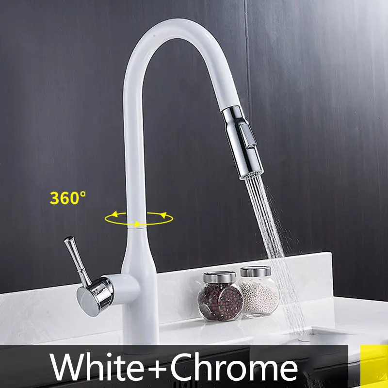 chrome white Модернизированный дизайн спрей поток режимов кухонный кран выдвижной Горячий Холодный Смеситель кран палубного крепления цвет соответствующий кран - Цвет: chrome white
