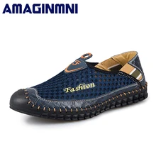 

2018 Summer New Casual Shoes Men Sneakers Breathable Leather Mesh Fashion Driving Shoes Comfortable Soft Hand Made Men Loafers