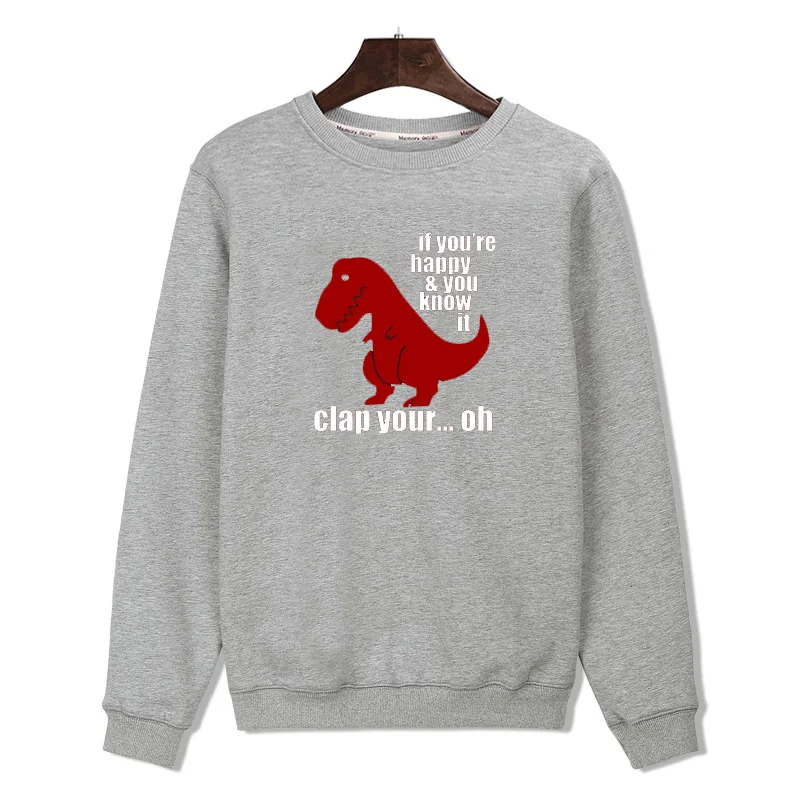 New Funny Dinosaur Black/Gray Hoodies Sweatshirts Men Luxury in Cotton