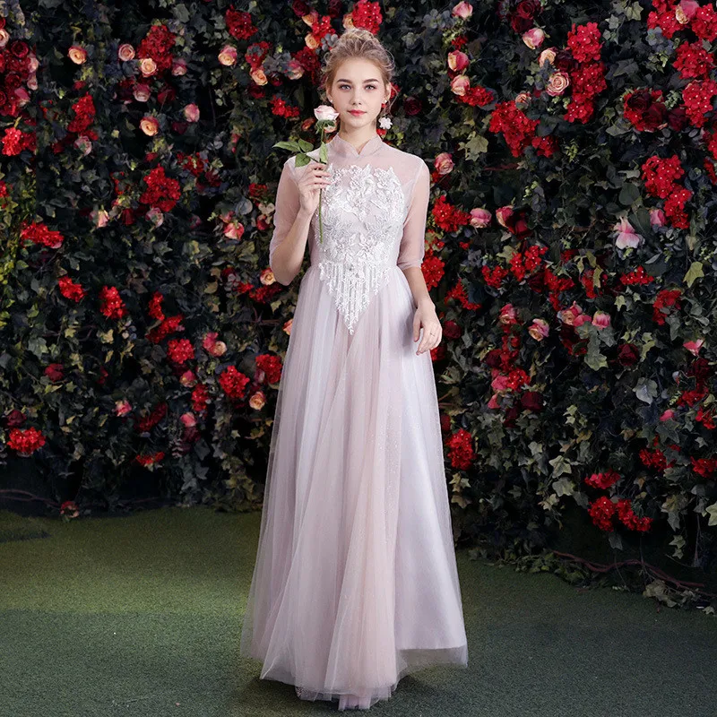 

Party Dress Women Light Purple XS-3XL Plus Size Bandage Long Banquet Dress 19 New Spring Print Lace Pleated Dress Vestidos LD878