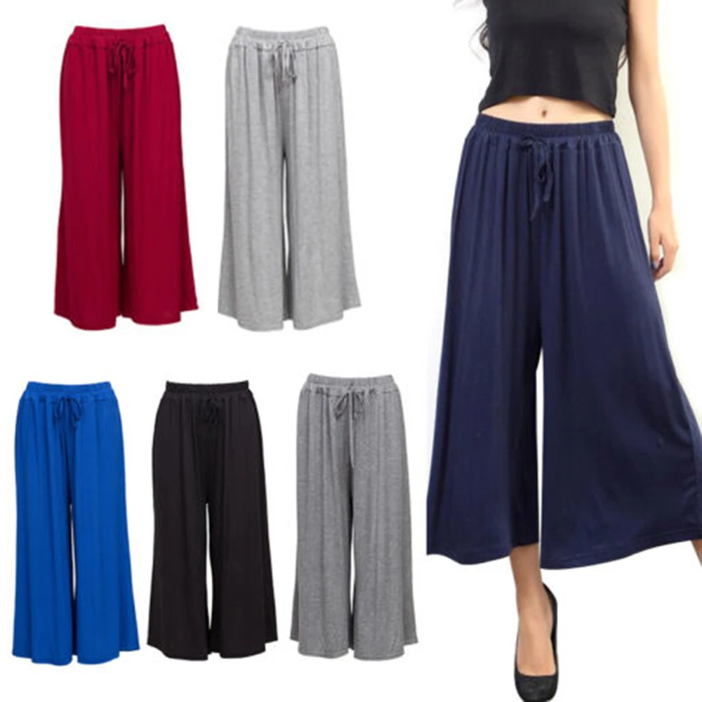 Fashion Wide Leg High Waist Pants Women Casual Straight Crop Calf ...