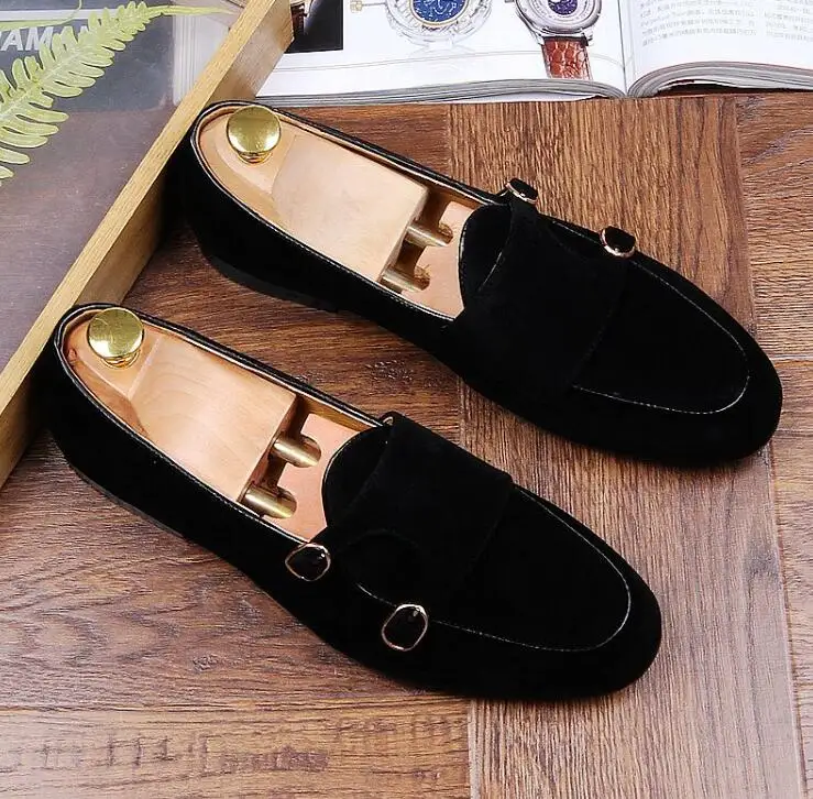 Pointed toe Suede Double Monk Loafers Men Moccasins ...