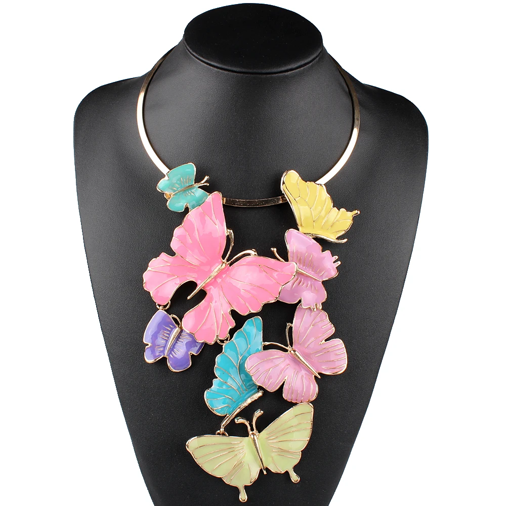 

Big Exaggerated Multi-color Trendy Butterfly Epoxy Luxury Women Statement Necklace Collier de Declaration Collar de Declaracion