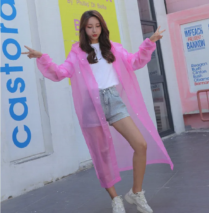 4.Fashion Adult Women Raincoat Rain jacket Outdoor Travel Eva Transparent Rain Gear Poncho Coat Waterproof Long Rainwear