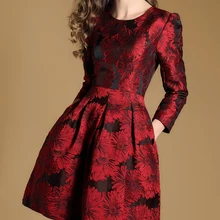 YiLin Kay Новое Осеннее женское модное подиумное жаккардовое платье с круглым воротником и тонкой талией