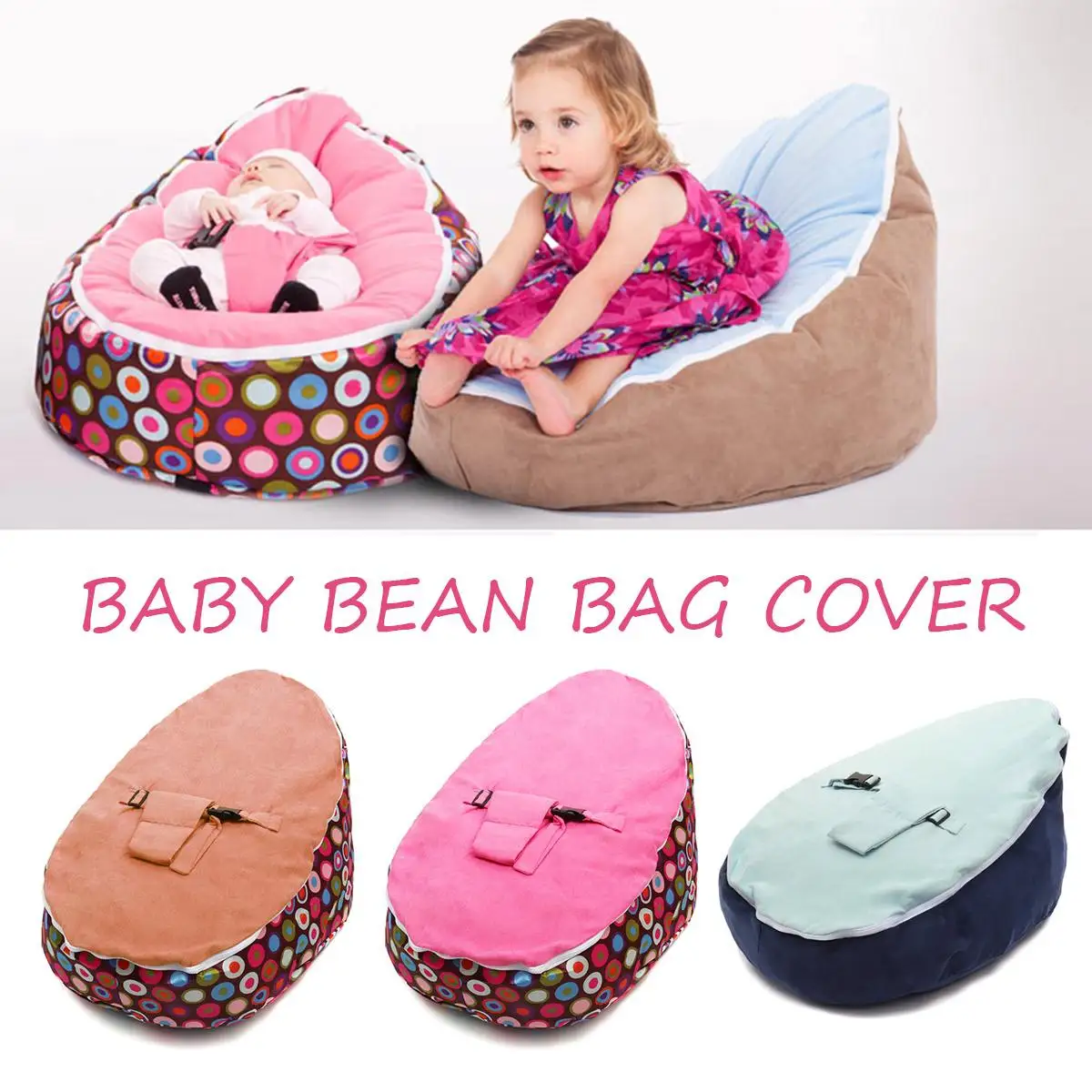 

Soft Baby sofa Chair Infant Bean Bag Bed Pouf cover without filler for Feeding Baby Snuggle Bed with Belt for Safety Protection