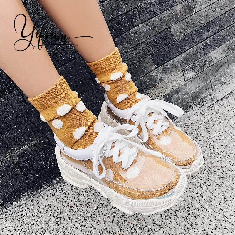 

OLOME New Fashion Spring Summer Women Flat Shoes Round Toe Lace Up PVC Transparent Women Sneakers Shoes Woman
