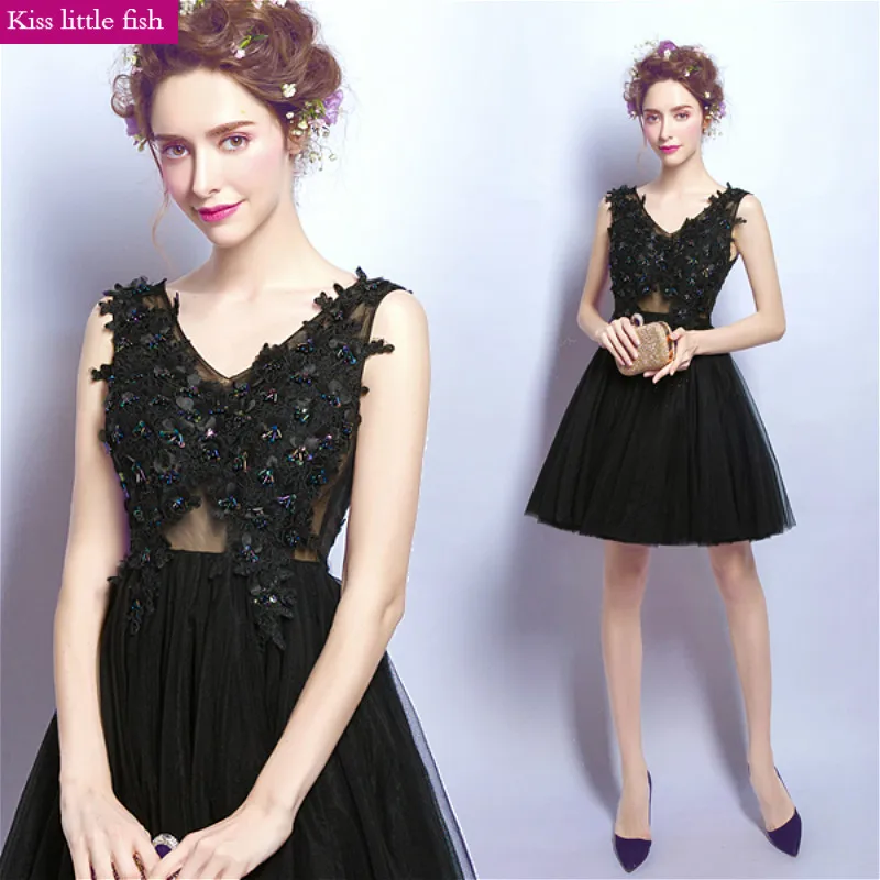 2810 Free shipping cheap black short prom dresses black girl prom party dressin Prom Dresses