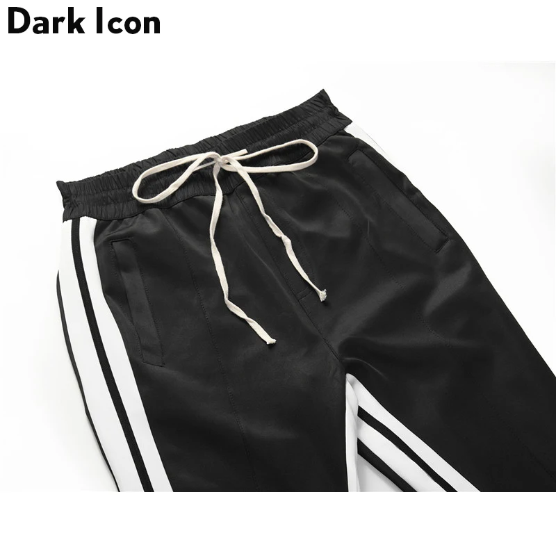 DARK ICON Side Stripe Elastic Waist Slim Fit Men's Pants Full Length 2019 High Street Track Pants Men Black Male Pants