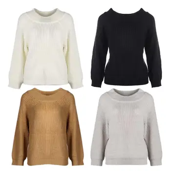 

Women Solid Cotton Knitted Sweater Winter Autumn Thick Loose Jumper off Shoulder Pullover Casual Female Long sleeve Sweater