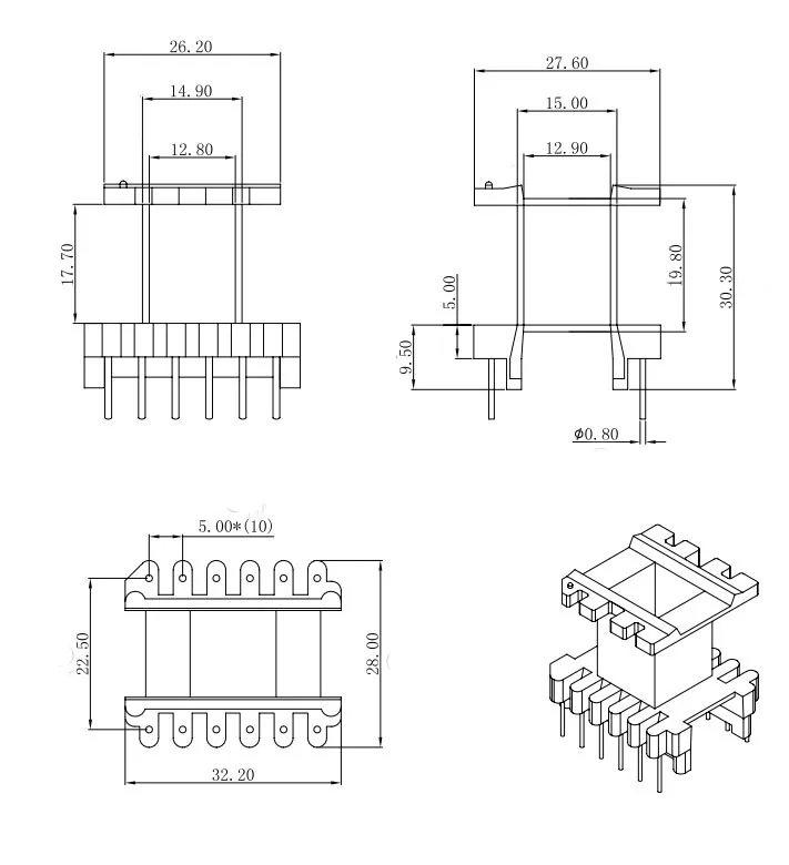 2 компл./лот EE40 EI40 ферритовый магнитный сердечник и 6pins+ 6 шпильки на пластмассовом каркасе, производство по индивидуальному заказу высокочастотный трансформатор напряжения