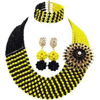 

Pretty Black and Opaque Yellow Nigerian Wedding African Beads Jewelry Set Crystal 8JBK02