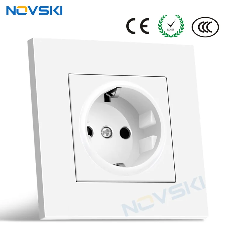 

NOVSKI Branded Wall EU German Style 16A Plug Socket Flame Retardant PC Panel AC 110-250V Type Power Socket CE RoHS certified