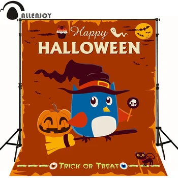 

Allenjoy Photographic backdrop Witches Broom Pumpkin Birds Halloween theme Cartoon trick or treat background photography studio
