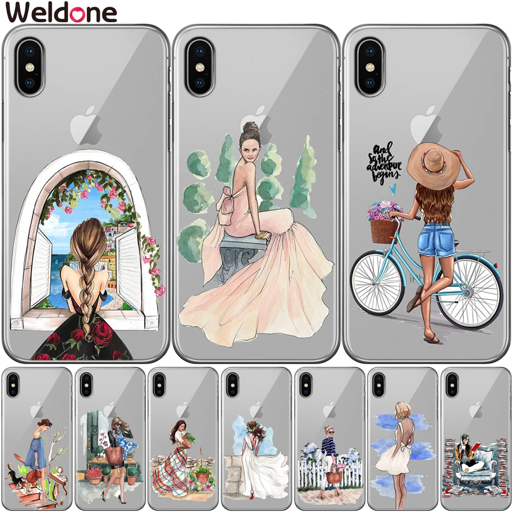 

Cute Lovely Fashion Girls Case Cover For iPhone XS Max XR X 7 6 6s 8 Plus xs 5 5S SE Silicone Phone Cases Covers Etui Coque