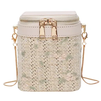

Women Bag Beach Lace Embroid Straw Bucket Burlap Square Messenger bolsos mujer sac a main femme de marque soldes bolsa feminina