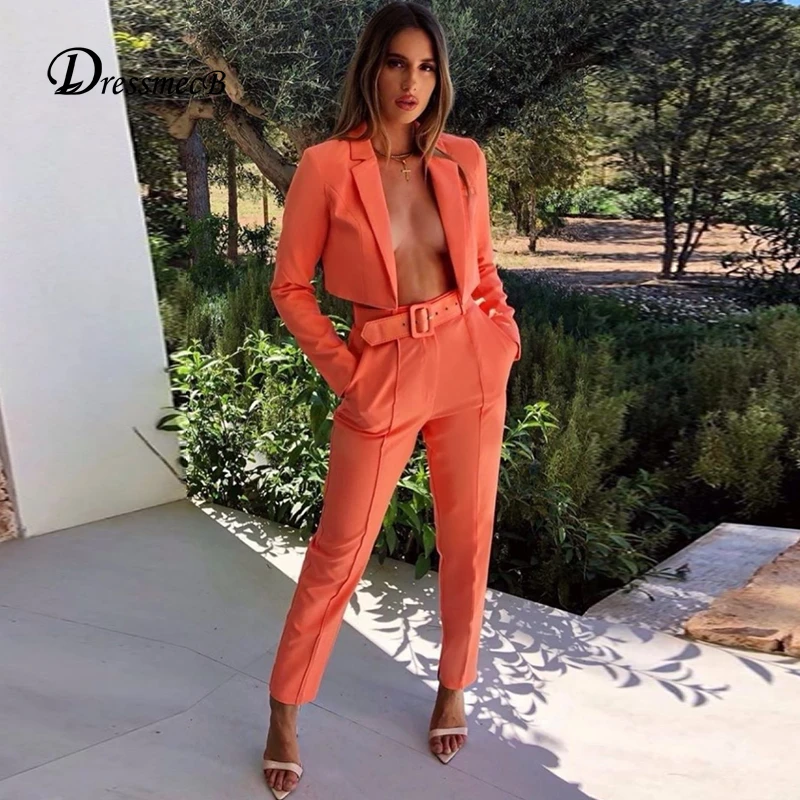 DRESSMECB/комплект из двух предметов с высокой талией Короткий топ длинными рукавами