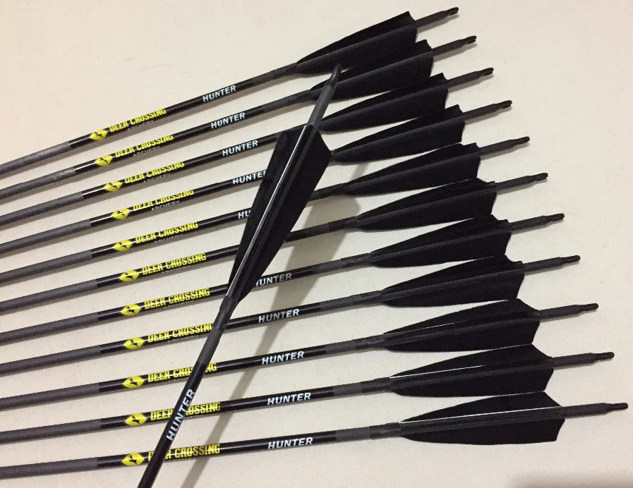 

12pcs Archery Pure Carbon Arrows Spine 600 700 800 900 ID4.2mm 3inch Turkey Feather Inster Nock for Recurve Bow Hunting