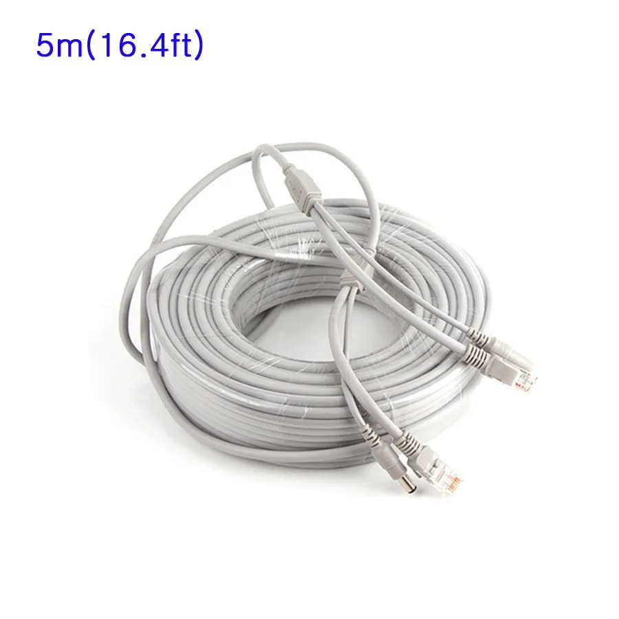 5M/16.4ft CCTV Network Cable RJ45 Lan Cable DC Power 2.1x5.5mm CAT5/5e