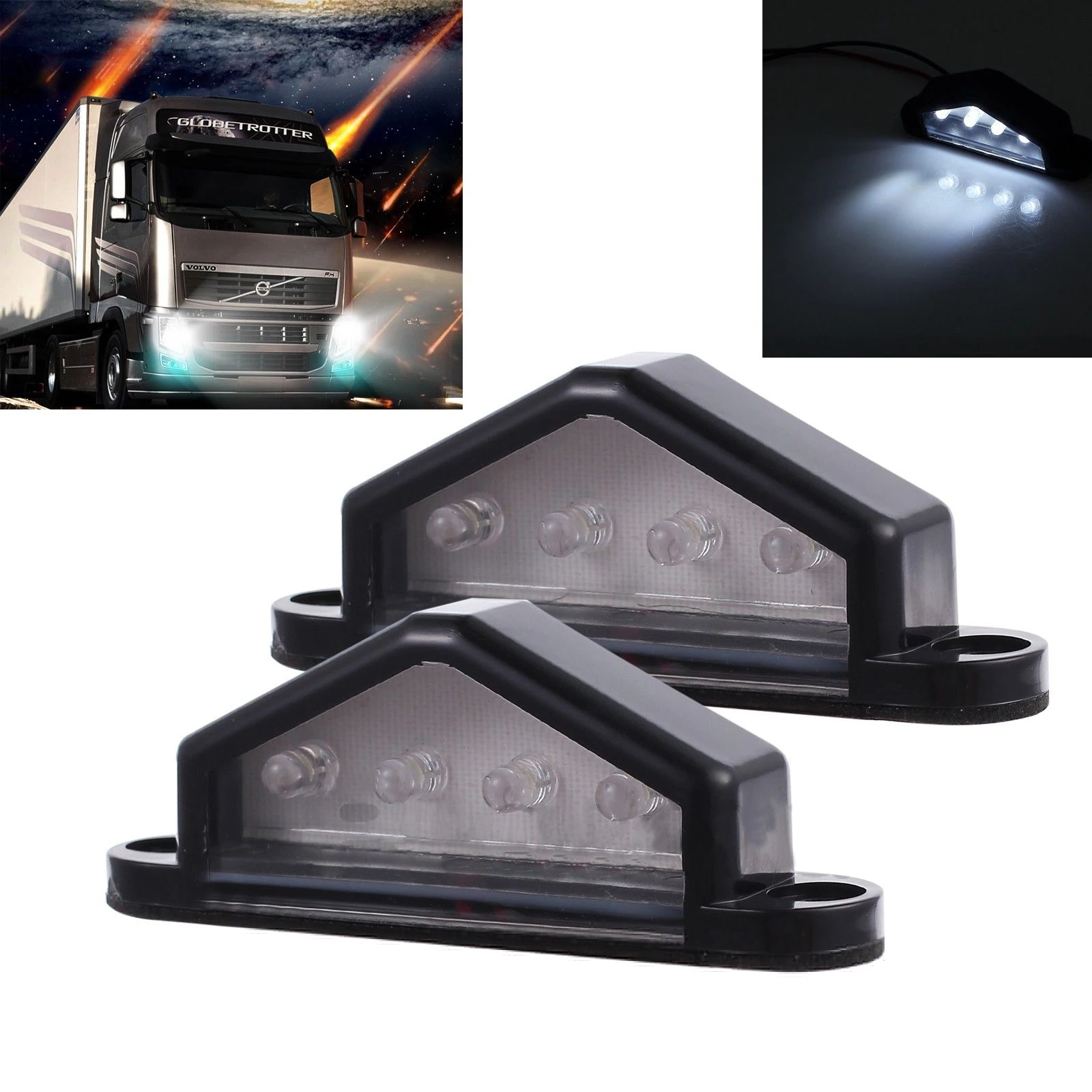 2pcs 4 SMD LED Triangle Rear License Number Plate Light Lamp Truck Caravan Trailer 12V Car Truck
