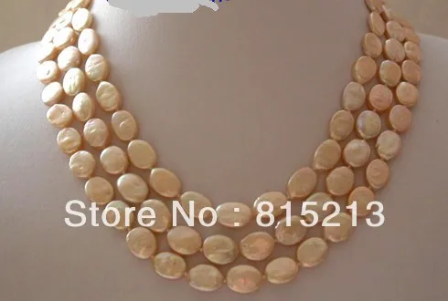 

ddh00237 stunning 3rows 12mm elliptic baroque pink freshwater pearls necklace