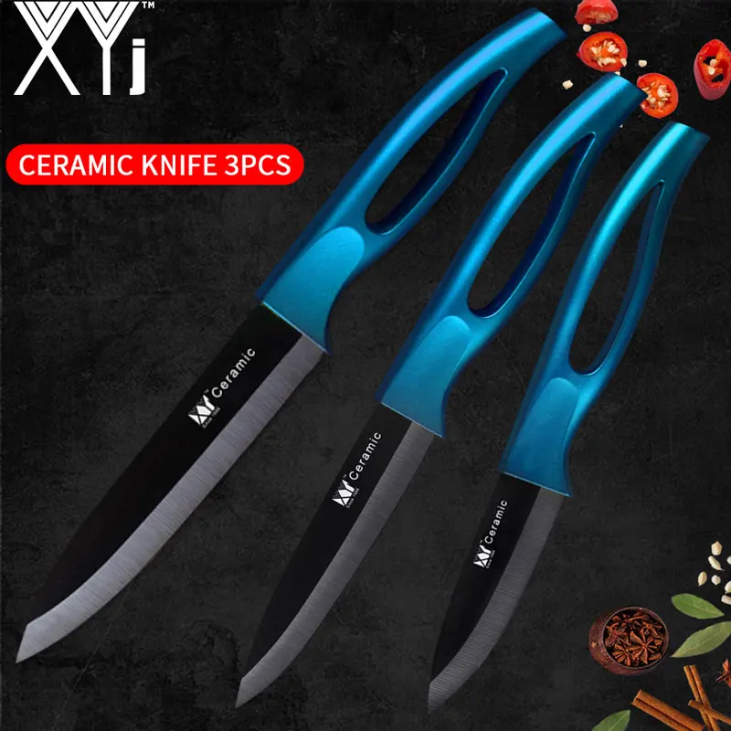 Кухонный нож XYj Chef, оксид циркония, керамический кухонный нож, наборы, нож для нарезки фруктов, кухонные ножи с полой ручкой, керамические ножи - Цвет: Blue H Black B345