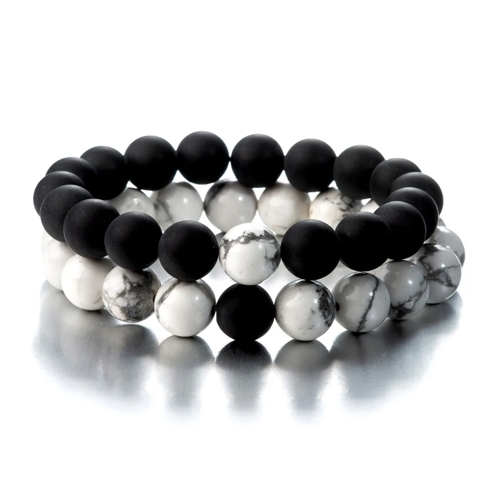 Ying Yang White Howlite черные матовые Ониксовые камни переносные удачные браслеты для
