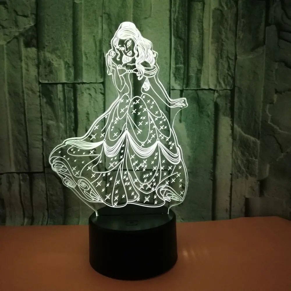 Детский подарок на день принцесса девушка светодиодный 3d-ночник 7 цветов Изменение USB настольная лампа домашний декор для вечеринки детские игрушки