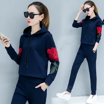 

2017 spring and autumn loose leisure fleece suit two-piece clothing set women hoodies sweatshirt pants pullover outfit M-3XL