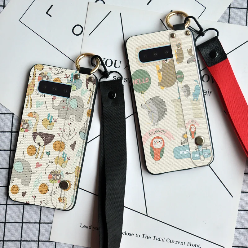 

Phone Case For Samsung Galaxy S6 S7 Edge S8 S9 S10 Plus Cute Animal Neck Strap Stand Back Cover Case For Samsung S10 Lite S10E