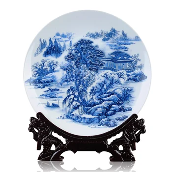 

Pastel blue and white porcelain decorative plate High-grade decoration modern fashion decoration flower decoration crafts gifts