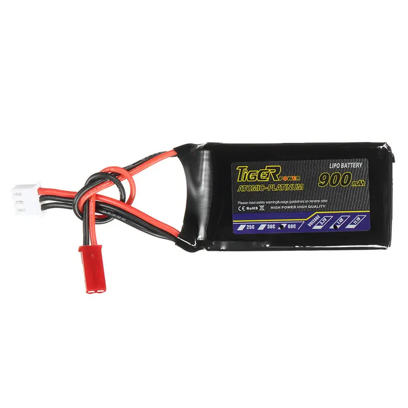 Оригинальный Тигр Мощность 7.4 В 900 мАч 60C 2 S Lipo Батарея Перезаряжаемые JST Разъем для