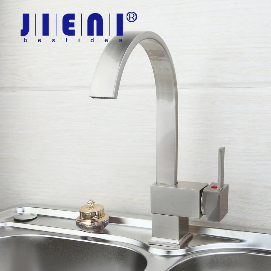 

JIENI 360 Swivel Kitchen Sink Faucet Basin Nickle Brushed Mixer Tap Rotated Faucet Single Handle Stream Spout