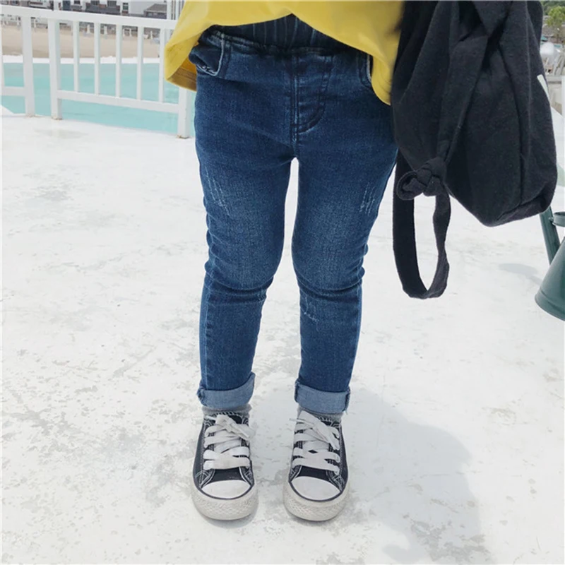 

Spring And Autumn cotton pure color Korean Version all-match casual Tight High Elastic jeans pants for cute baby girls and boys