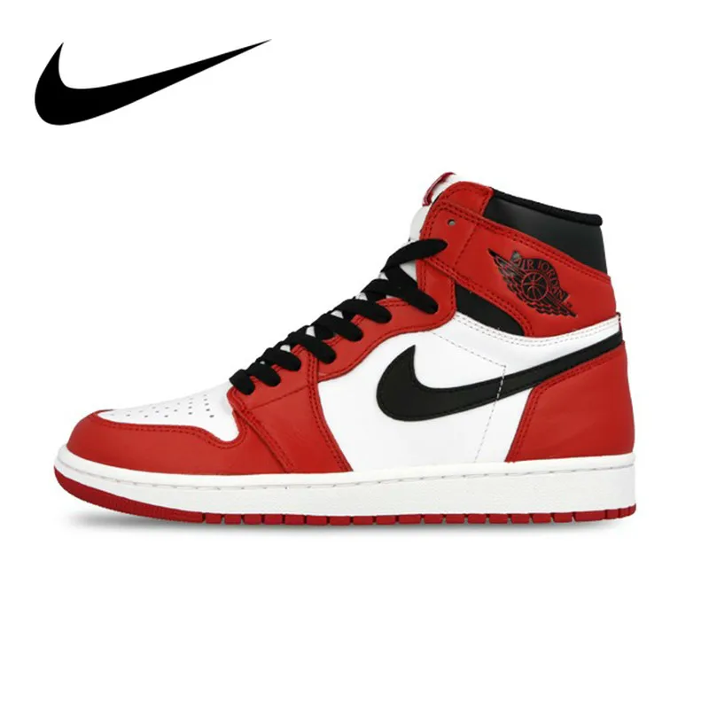 

Original Authentic Nike Air Jordan 1 Retro High-top OG Authentic Fashion Red White Breathable Men's Basketball Shoes new 555088