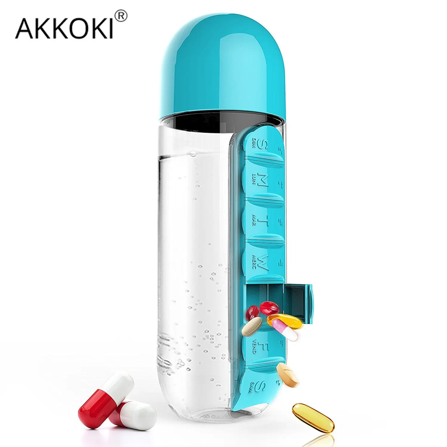 

600ML Plastic Bottle For Water Bottles With Daily Pill Box Organizer Sports Bpa Free Drinkware Travel Portable Leak Proof Cup