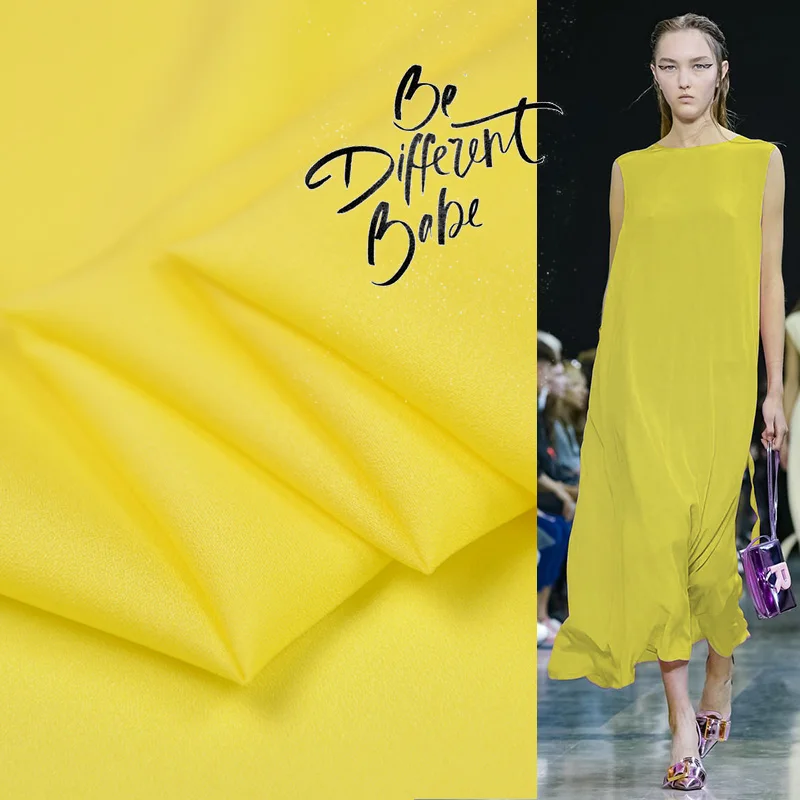 

18 Spring&Summer New Solid Color 100%silk Stretch Fabric For Women Dress Coat 105cm wide yellow Fashion cloth For DIY Sewing hot
