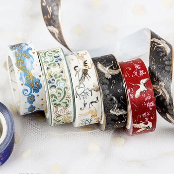 

Divine Gold Pattern Crane Gilding Washi Tape DIY Scrapbooking Sticker Label Masking Tape School Office Supply