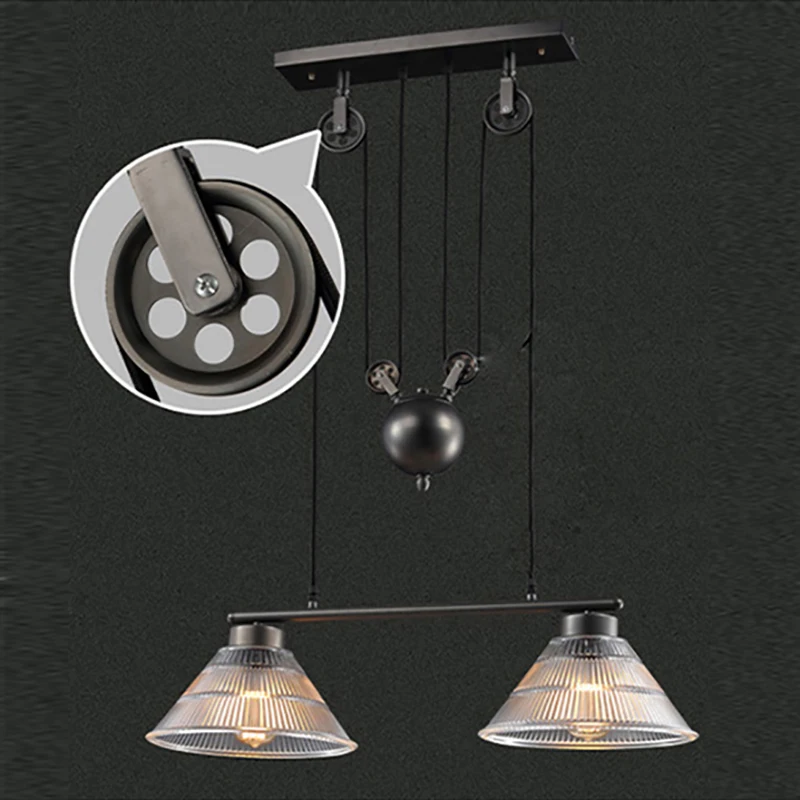 Подвесные стеклянные лампы в стиле арт деко 2 головки черные регулируемый шкив