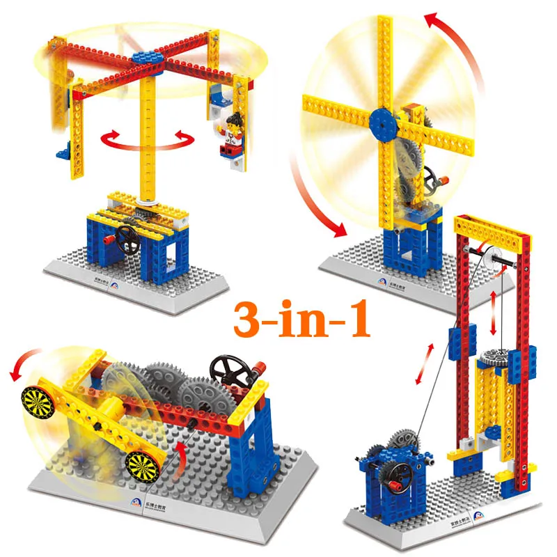 Us 999 3 In 1 Mechanical Engineer Building Blocks Teaching Aid Toys Windmill Merry Go Round Lift Toys Wange Educational Toys In Blocks From Toys - 