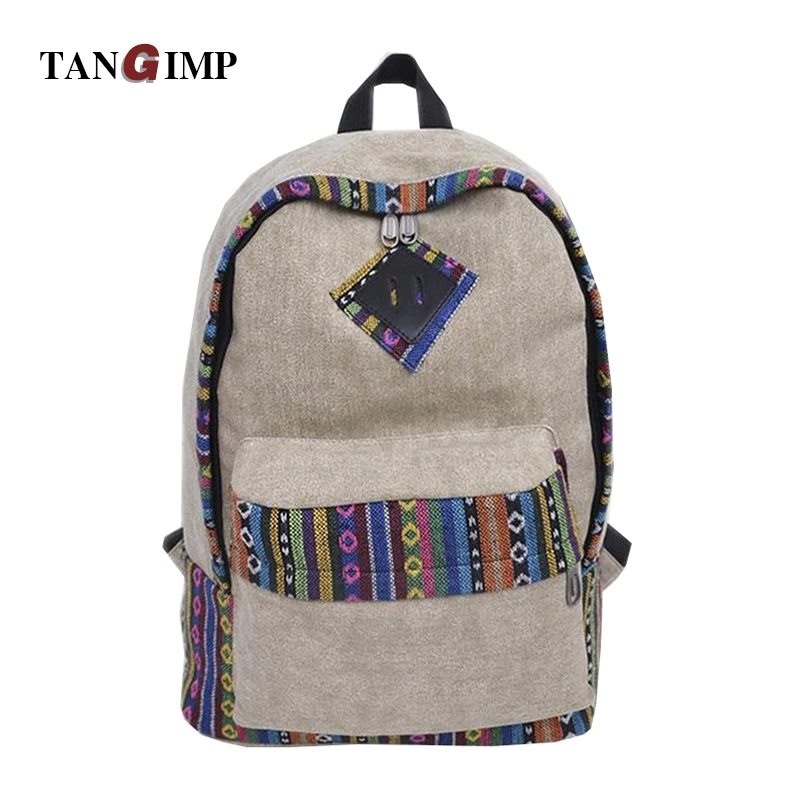 

TANGIMP 2016 Canvas Backpack School Student Rainbow Stripe Hit color Casual Rucksacks Women Backpack Travel Bag mochila feminina