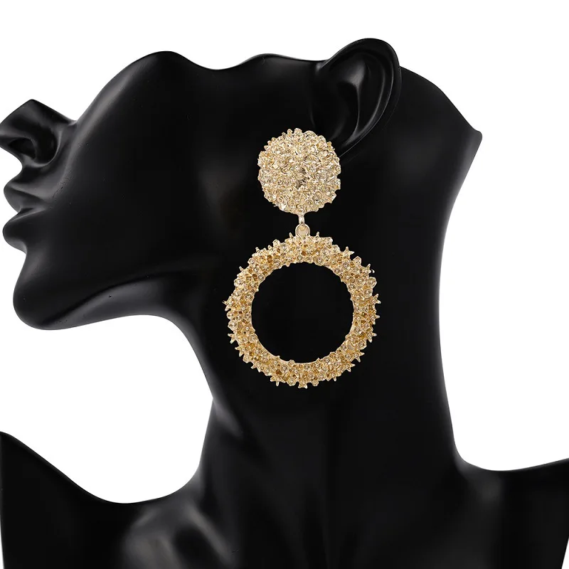 

G.YCX Vintage Geometric Gold Color Earring for Women Charm Large Round Metal Alloy Silver Hanging Earring Bridal Wedding Jewelry