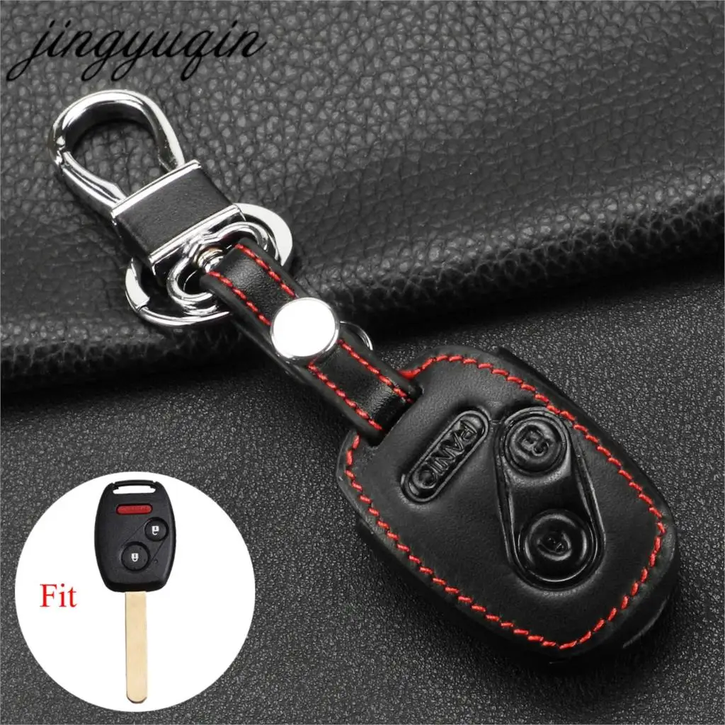 

jingyuqin 3 Buttons Leather Car Key Cover Case For Honda FIT INSIGHT Civic Accord CR-V Ridgeline Car-styling