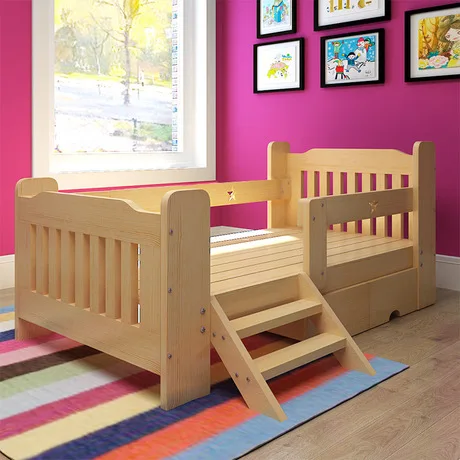 

Children Bed kids Furniture home Furniture pine solid wood kids bed with guardrail ladder lit enfant baby nest moveis 180*120cm