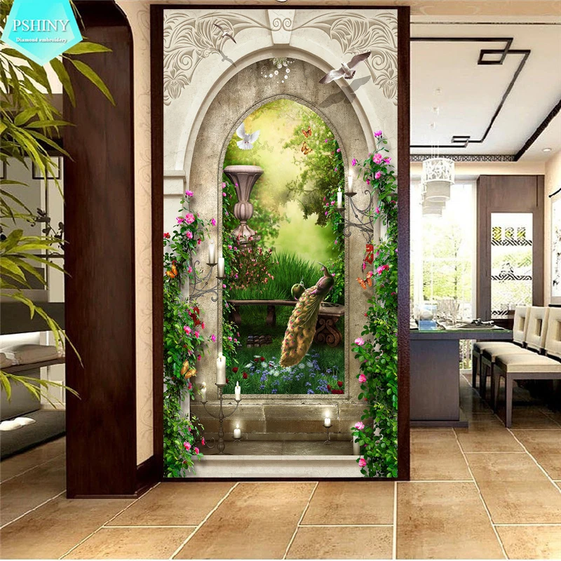 

PSHINY 5D DIY Diamond painting European style Landscape Pictures with full display round rhinestones Diamond embroidery sale new
