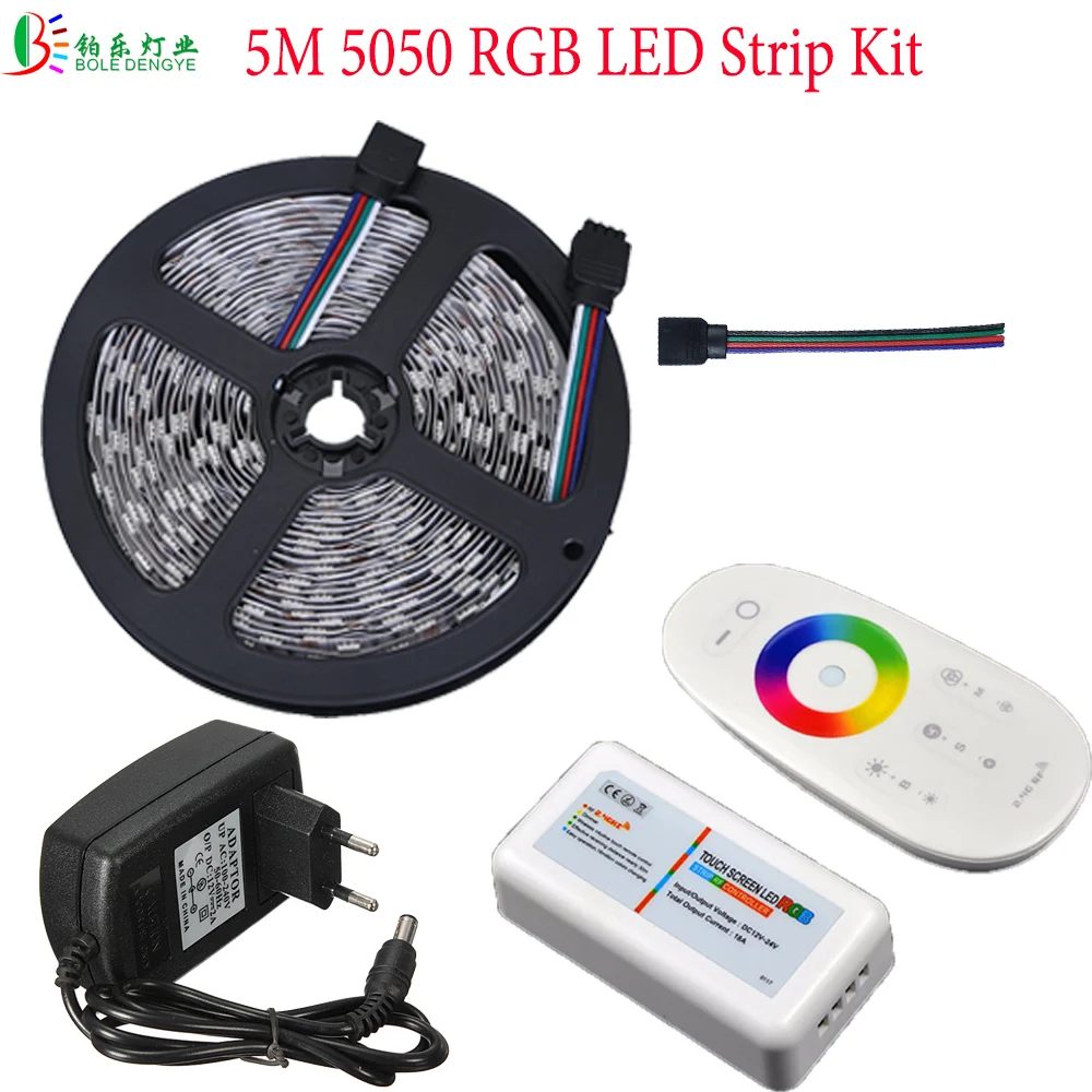 

20M Control Distance 5M 5050 RGB LED Strip Light 12V 30 leds/m Non Waterproof Flexible Tape Ribbon+2.4G RGB Controller+Power