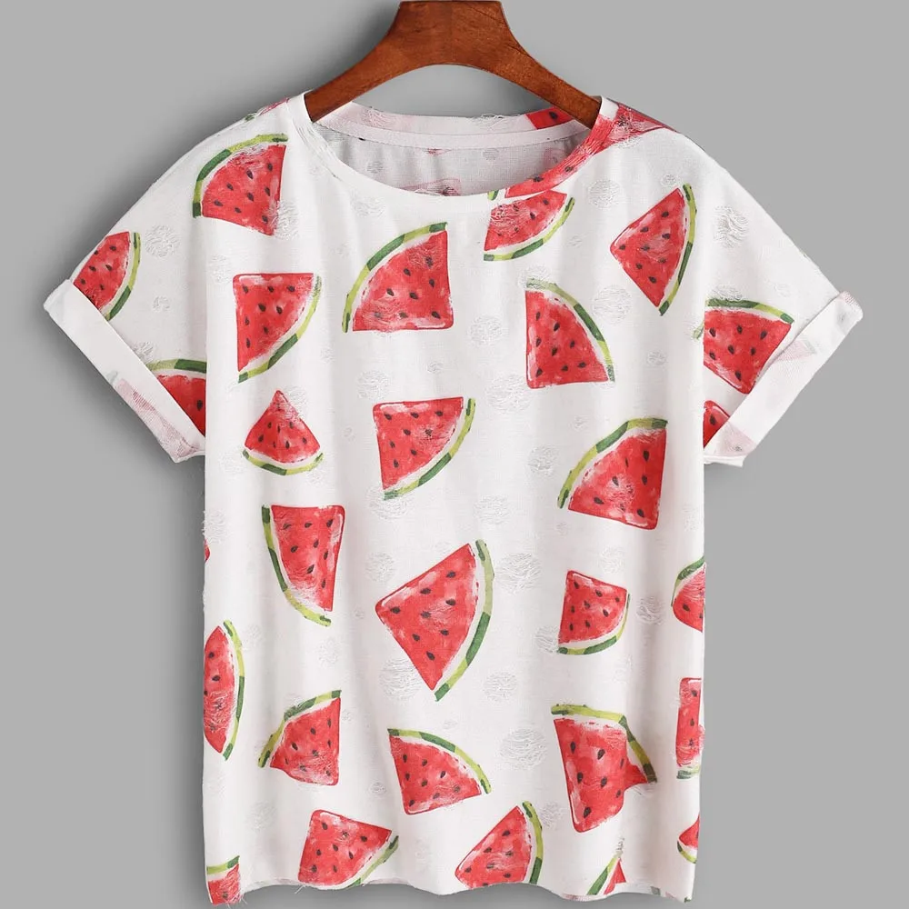 

Watermelon Printed Tshirt Casual Summer Clothes Women Funny Korean Clothes Tee Shirt Mode Femme Goth Summer Tops #9051