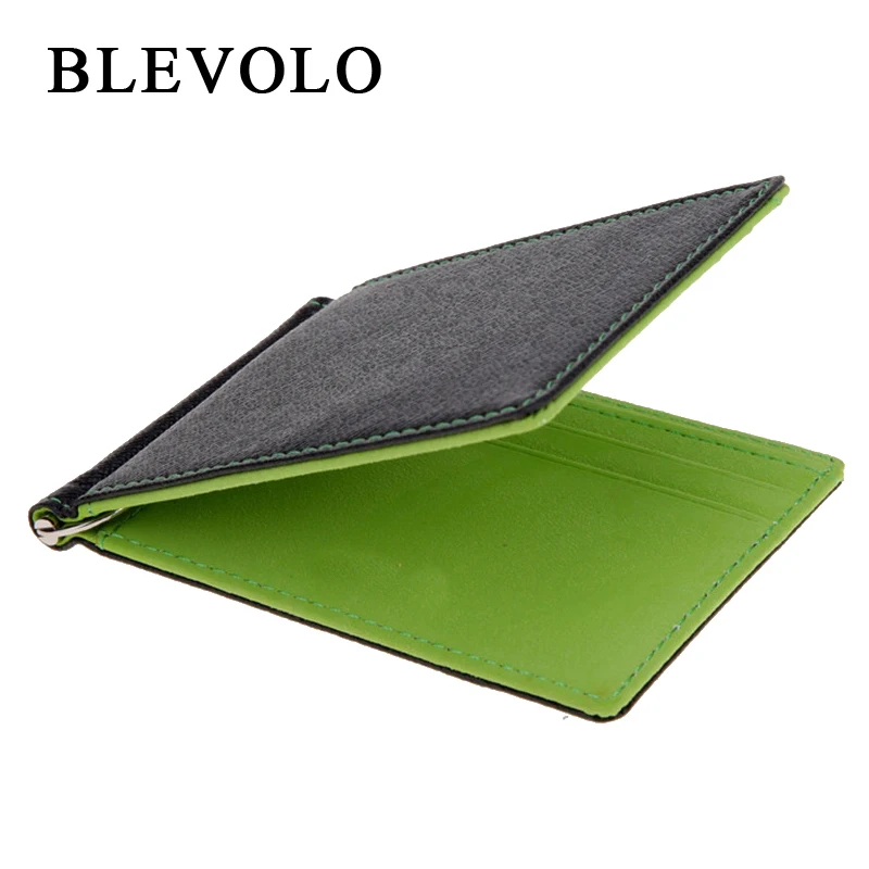 BLEVOLO Brand Men Wallet Short Skin Wallets Purses PU Leather Money Clips Sollid Thin Wallet For Men Purses 4 Colors